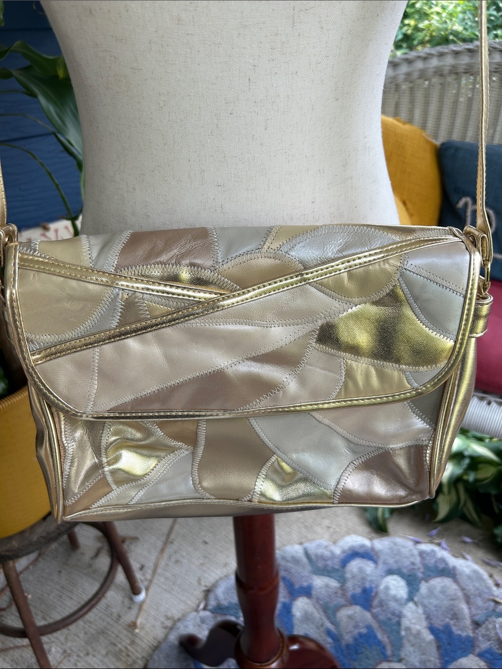 Vintage Gold Patchwork Crossbody Bag - Picture 2 of 8
